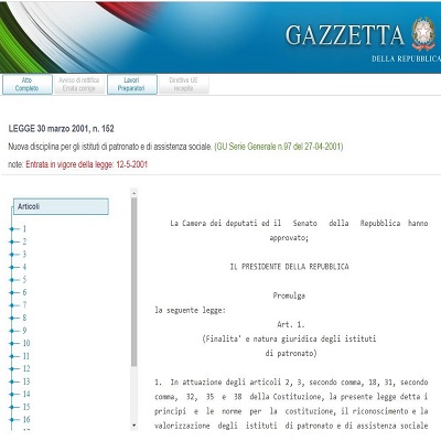 Legge 30 Marzo 2001, n. 152 "Nuova disciplina per gli istituti di patronato e di assistenza sociale"